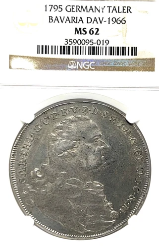 German States Bavaria 1795 Taler Coin Thaler NGC MS 62 VZ/F.STG UNC MADONNA RARE