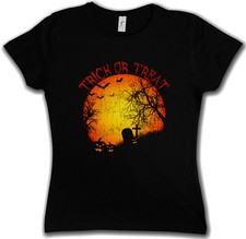 TRICK OR TREAT WOMAN T-SHIRT Graveyard Halloween Samhain USA Creature
