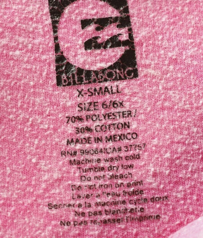 Camiseta Billabong meninas tamanho XS 6 rosa gráfica selvagem manga borda crua bainha - Imagem 4 de 4