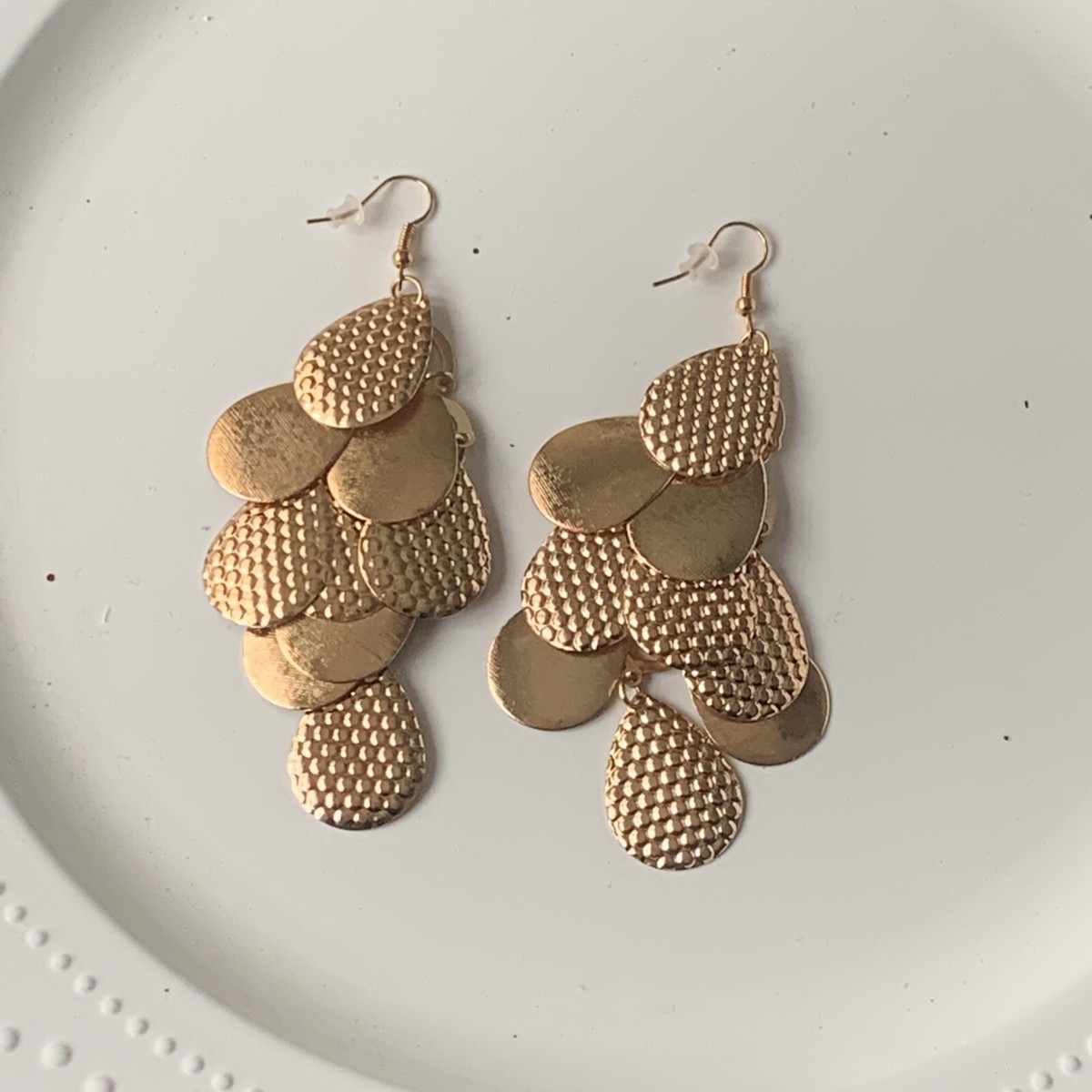 J CREW Chandelier Dangle Gold feather light weight charms pierced earrings  ❤️tb