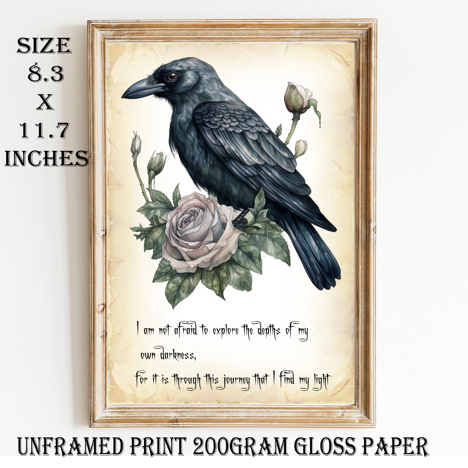 Goth Wall Art Raven Print Inspirational quote Gothic Gift UNFRAMED Goth ...