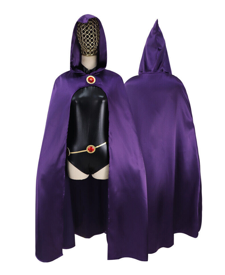 Bleoavre Costume Raven Teen Titans Avec Cape – Halloween – Combinaison Noire + Ceinture + Cape Violette – Polyester – Guide Tailles Inclus