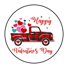 30 HAPPY VALENTINE'S DAY VINTAGE TRUCK ENVELOPE SEALS STICKERS LABELS TAGS 1.5"