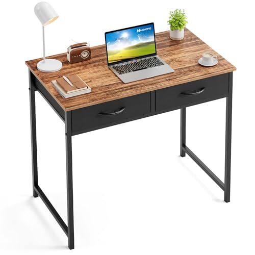 Small Computer Desk with Drawers, 31.5 Inch Rustic Small Size:31.5*15.7 Walnut - Picture 1 of 7