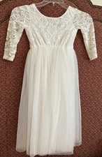 David’s Bridal dress Toddler Girls 5/5T Flower Girl White Lace Tulle 3/4 sleeve