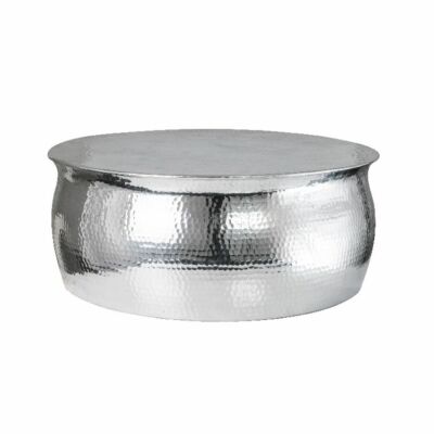 75cm Aluminium Hammered Barrel Circular Silver Coffee Table Ebay