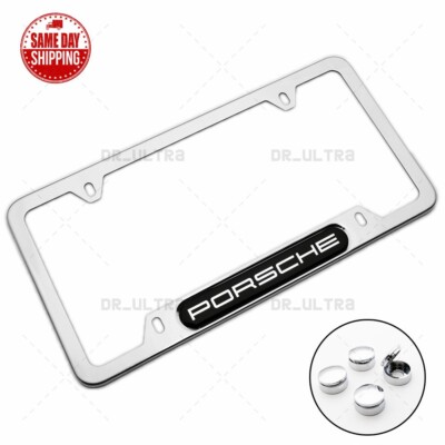 PORSCHE License Frame Plate Cover Stainless Steel Chrome Sport