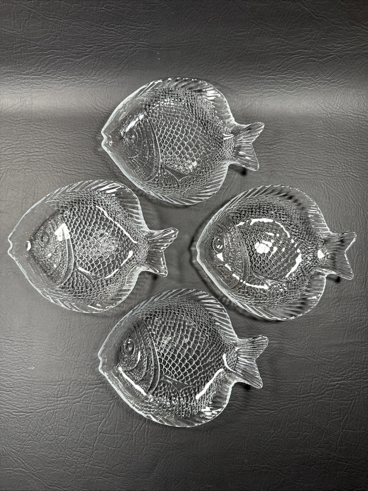 Set Of 4 Pasabahce Clear Glass Fish Appetizer Salad Plates 7.5” X 6.5”