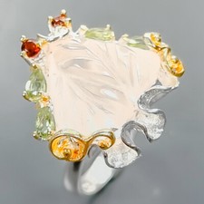 Handmade 11ct Natural Rose Quartz Ring 925 Sterling Silver Size 7.5 /B-R2716