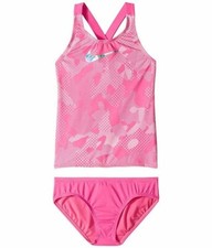 Nike L9251 Kids Optic Camo Cross-back Tankini Laser Fuchsia Girl s Size L