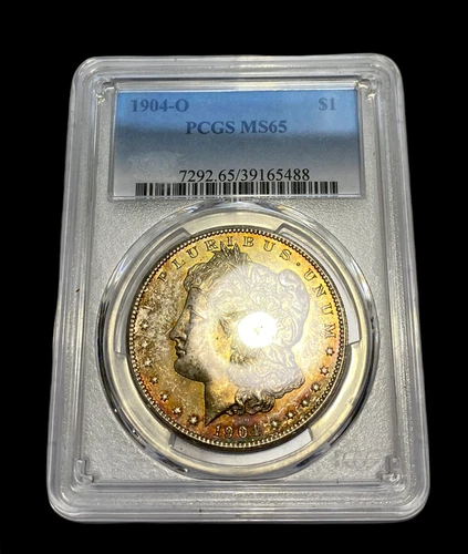 1904-O Morgan Dollar PCGS MS65  Monster Double Rainbow Toning 100%