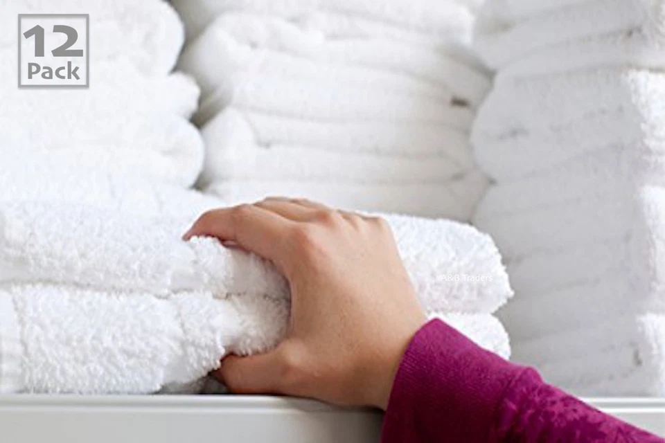 A&B TRADERS 12x White Bath Towels 100% Pure Egyptian Cotton Quick Dry Absorbent Soft Quality