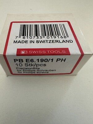 PB Swiss Tools screwdriver BIT, PH1, 50mm,E6,3, 1/4HEX PBE6-190/1 PH(10pcs)