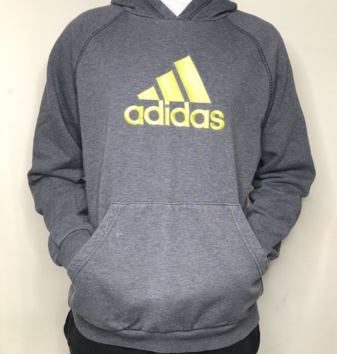 Dark Grey Adidas Neon Yellow Hoodie 15-16 Years - Picture 2 of 5