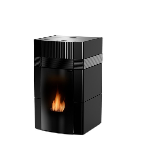 Woody Wassergeführter Pelletofen 24 kW Keramik Schwarz Pellet Kaminofen Heizung - Bild 3 von 8