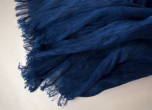 Denim blue 100 % linen light scarf organic softened flax shawl - Picture 6 of 9