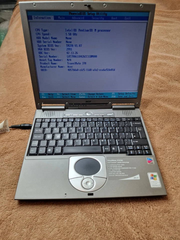 Acer Travelmate 372TMi 370 Series Intel Pentium M 1.5GHz 12.1" Untested Read... - Image 3 of 4