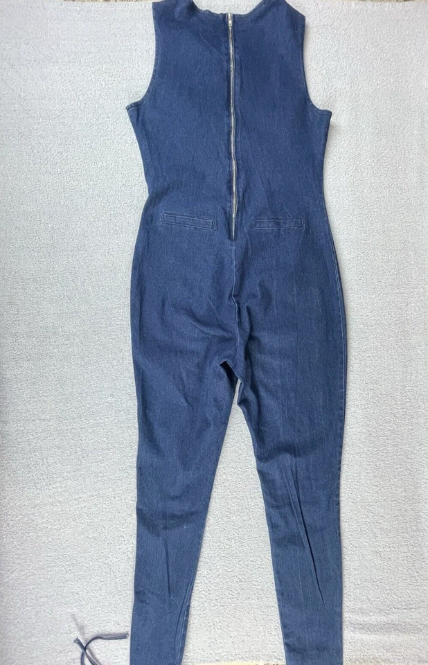 Body/Mono con cordones para mujer talla pequeña azul denim sin mangas cuello redondo Y2K Foto 4 de 4