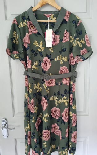 Abito donna Joe Browns manica corta aderente e svasato taglia 18 verde stampa floreale