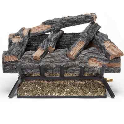HearthSense 24 In. 55000 BTU Vented Natural Gas Log Set Fireplace Mountain Oak