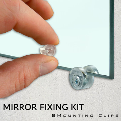 8 Mirror Wall Hanging Kit Fixing Clear Plastic Clips Wall Mounting ...