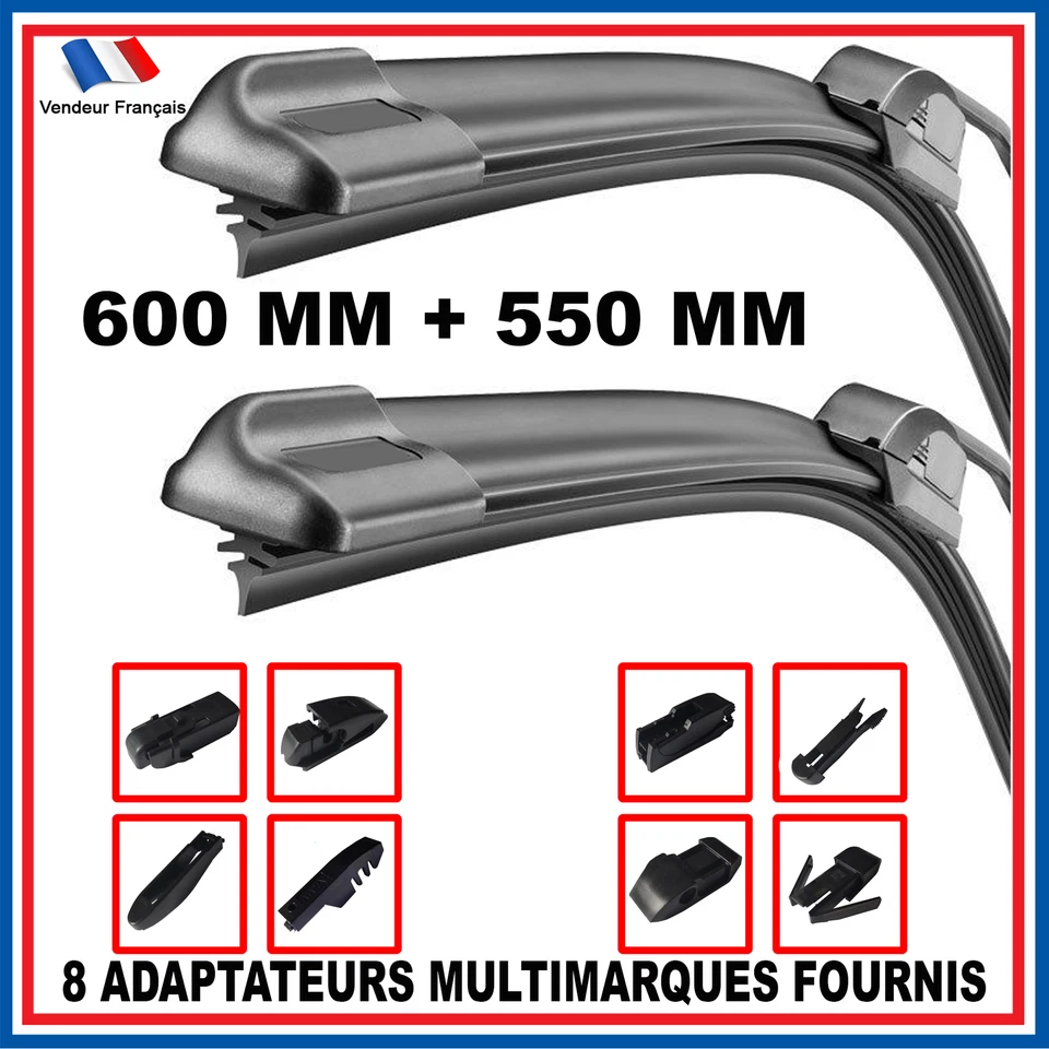 2 ESSUIE GLACE PLAT LONGUEUR 600MM + 550MM AVANT TYPE AEROTWIN VW T5 - Photo 1/1