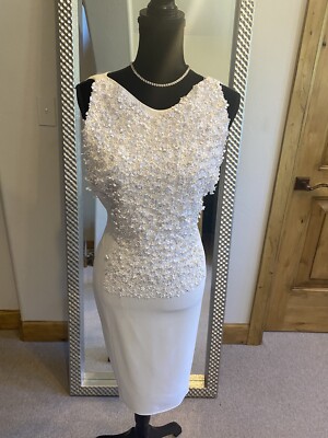 Antonio Berardi White Knee Length Dress w/ Sequin/Beaded Accenting US 10,  IT 46 | eBay