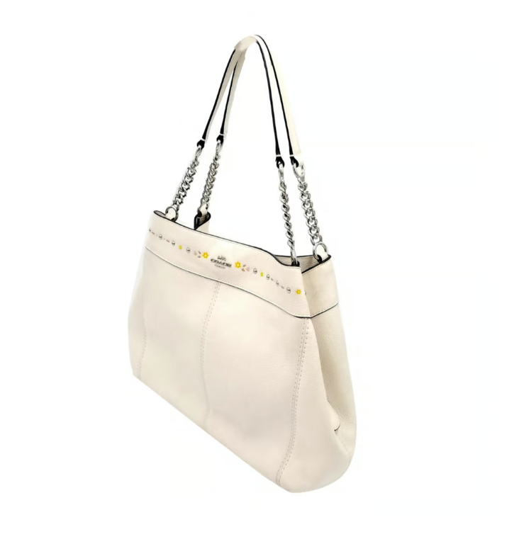 Coach Lexy Chalk White Rivet and Floral Detail Triple Compartment