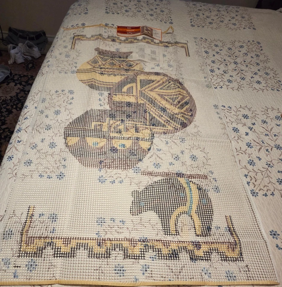 Bucilla # 12114 Rug Wall Hanging Pattern Canvas Only POTTERY MCM 1970s 26" x 48" - Image 4 of 4