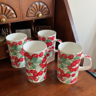 Set of 4 Dunoon Fine Bone China ''Cherry'' Mugs England Christine Chadwick 