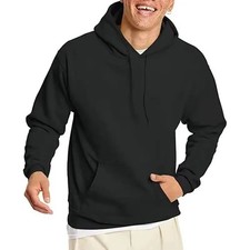 Mens Oversized Hoodie Plain Black Pullover Fleece Sweatshirt Casual Loose Fit