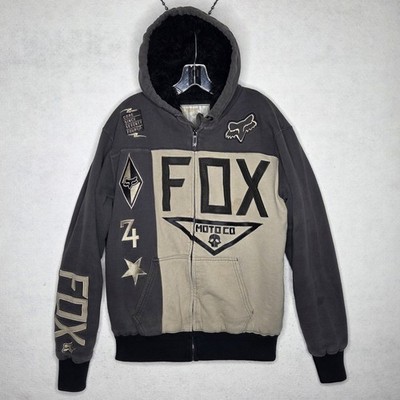 Fox Racing Sasquatch Hoodie Mens Large Y2K Faux Fur Zip Moto