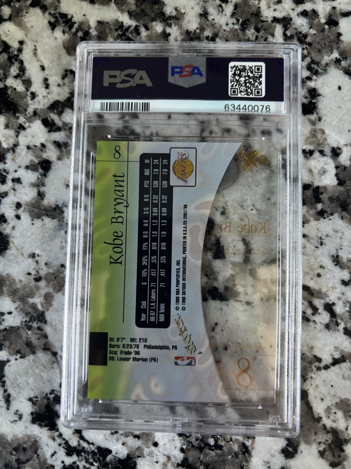 1997 Skybox E-X2001 Kobe Bryant PSA 9 #8 Lakers HOF view 2