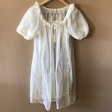 Vtg 60s Sheer Nylon Peignoir Robe With Lace Trim S 