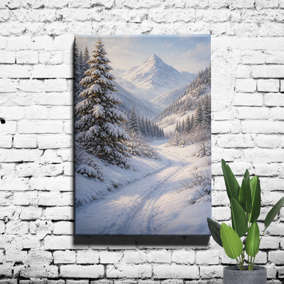 Alpine Mountain Pine Forest Canvas Print Snowy Winter Landscape Wall Art