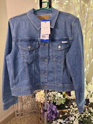 NWT Calvin Klein Classic Trucker Jeans Stretch Denim Jacket Women - L