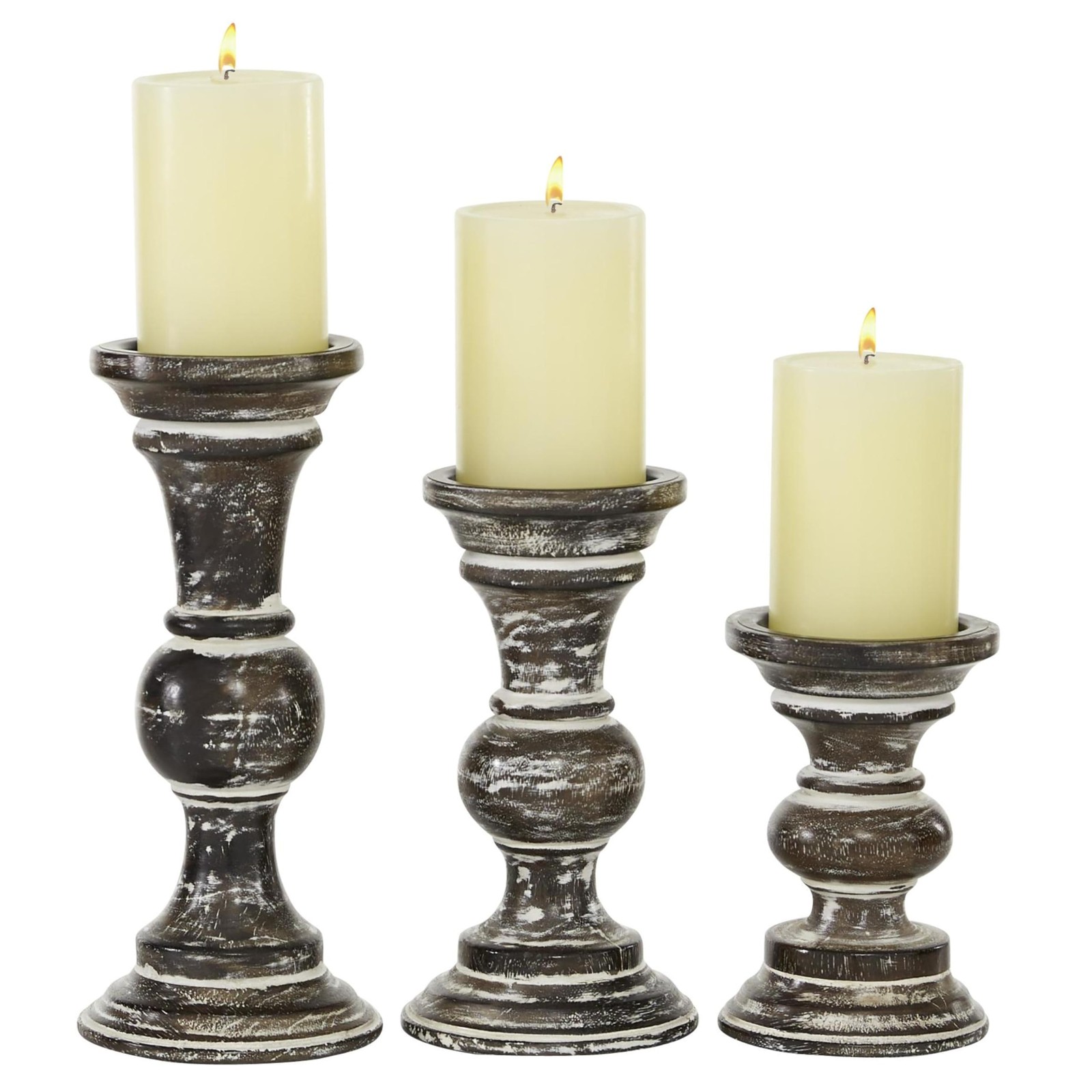 Deco 79 Wood Candle Holder, Set of 3 6', 8', 10'H, Dark Brow