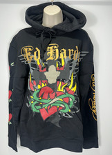 Ed Hardy Women's Size S Black Pullover Sacred Heart Oversized Hoodie NWT
