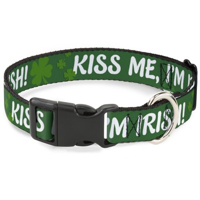 Plastic Clip Collar KISS ME, I'M IRISH! Clovers Green/White NARROW-M (US IMPORT)