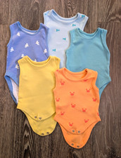 5 Pack Unisex Baby 0-3 Month Summer Sleeveless Bodysuits