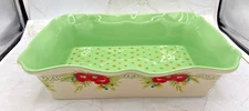 Pioneer Woman Rectangular Baker Green Floral 2.3 Qt Scalloped Stoneware Dish