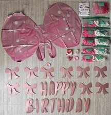 NEW Multi Piece Pink Bow Happy Birthday Party Decorations Banner Balloons