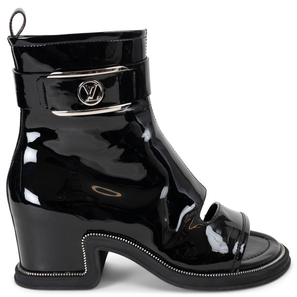 72855 Auth Louis Vuitton Black Patent 2022 Moonlight Open Toe Stiefel Schuhe 38,5