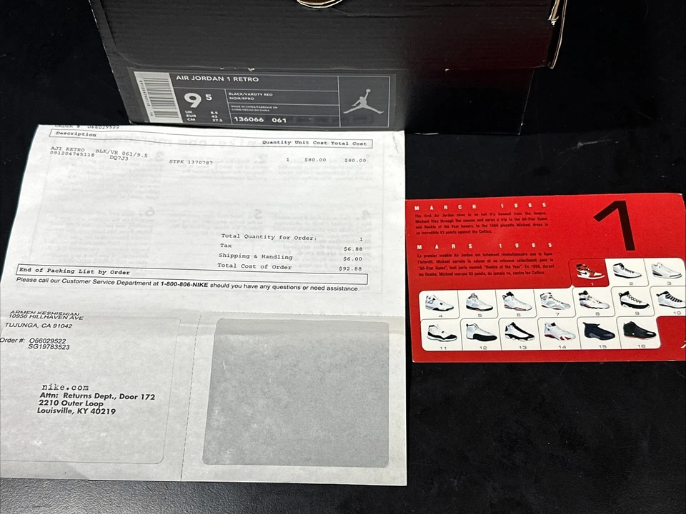 Nike Air Jordan 1 Retro 2001 Bred High Negro/Rojo 136066-061 Para hombres Talla 9.5 Foto 2 de 4