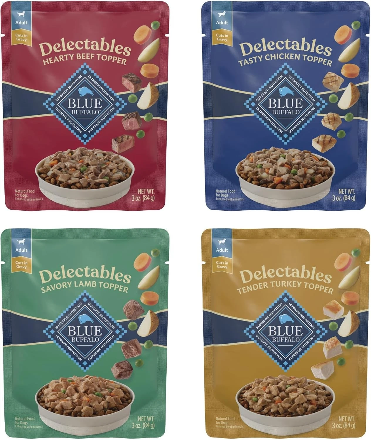Delectables Natural Wet Dog Food Topper Variety Pack Tasty Chicken Hearty Beef