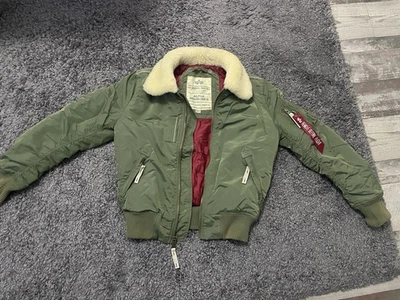 Alpha Industries Herren Bomberjacke Grün S Teddykragen Nylon Zip - Bild 1 von 4
