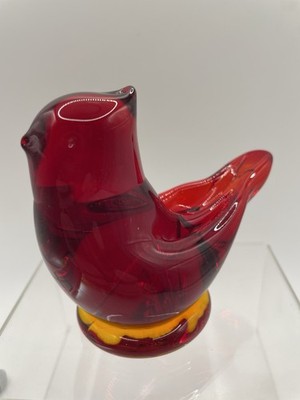 Vintage Leo Ward 1991 Signed Art Glass Red Cardinal of Love Glass Bird Figurine