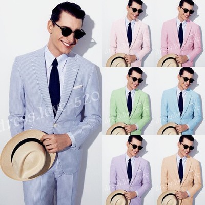 Seersucker Men's Suits Formal Evening Party Wedding Groom Summer Men Tuxedos