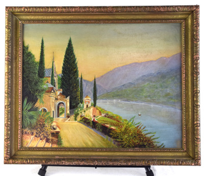 V. Costa Amalfi Coast Vintage Oil Painting Framed Seaside Villa 1923 Signed