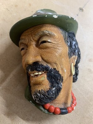60er Jahre Bossons Kreidegeschirr Wandbehang Kopf ''Tibetischer Mann''